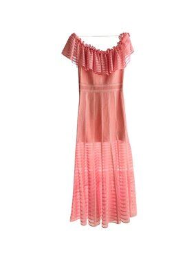 ITALY MADE Alexander McQueen Off-Shoulder Midi pink stretchy Length Dress s-M